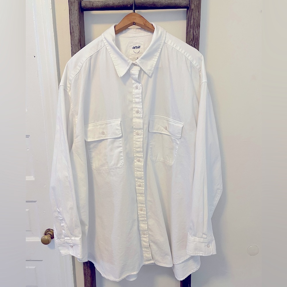 Aerie XL white cotton button down shirt
